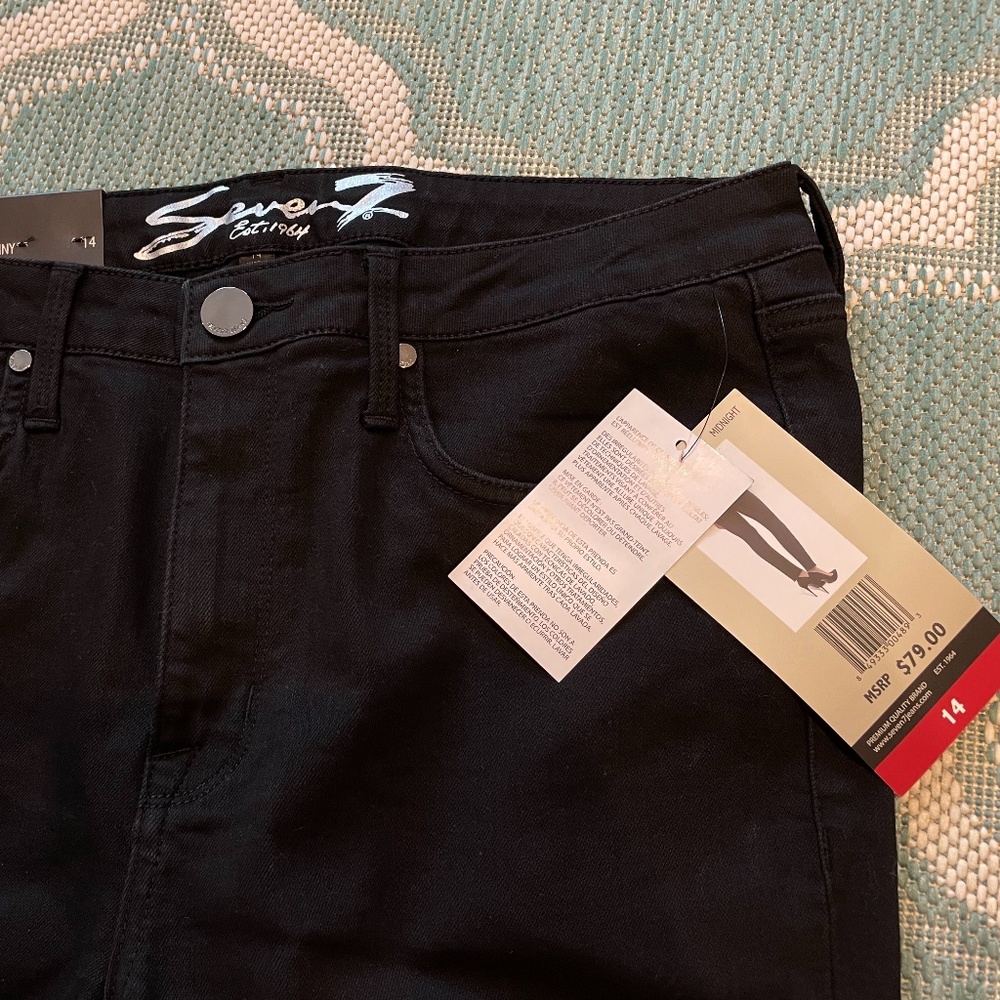 Seven7 MidRise Skinny Jeans Black Raw Hem Sz14 NWT